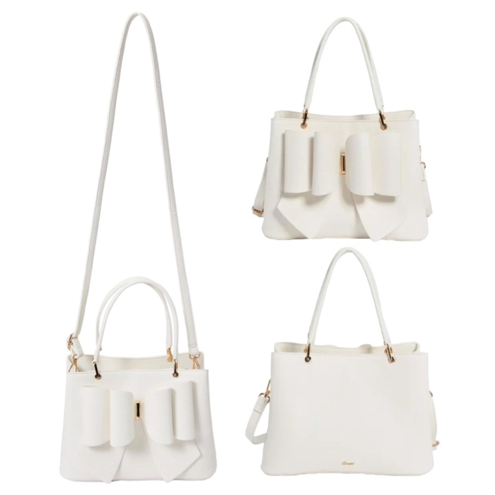 NEW!!! 3D Bow Vegan Leather 3-Way Wear White Satchel, Crossbody, & Shoulder Bag - Picture 3 of 16